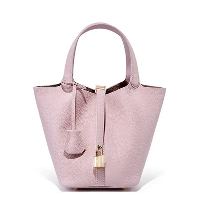 Essence New York Women's Checkered Bucket Picotin Handbag – Genuine Leather, Elegant Design