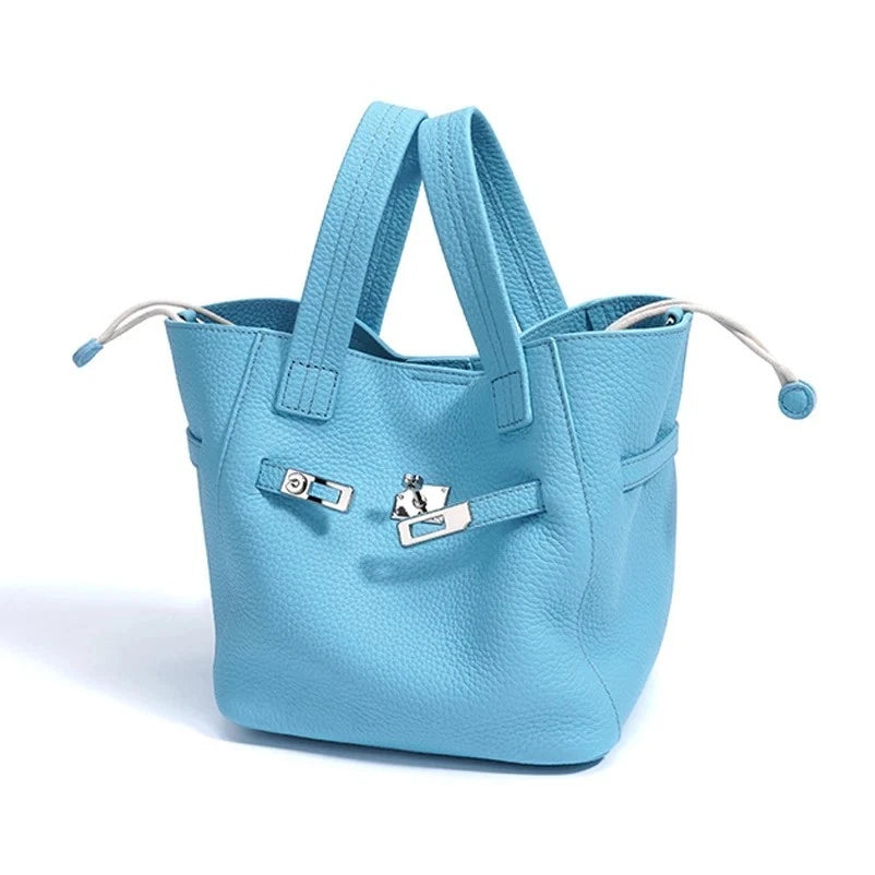 Genuine Leather Niche Lock Bucket Bag