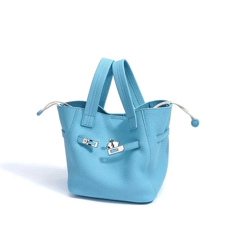 Genuine Leather Niche Lock Bucket Bag