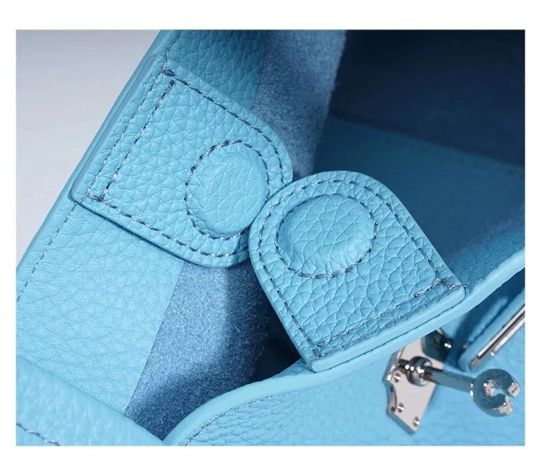 Genuine Leather Niche Lock Bucket Bag