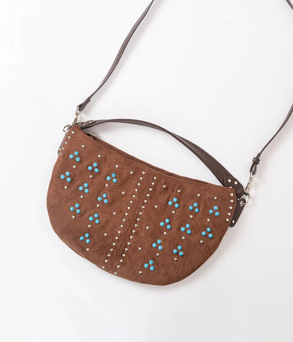 Vintage Gemstone-Inlaid Frosted vegan leather 2025 Shoulder Bag western cowboy