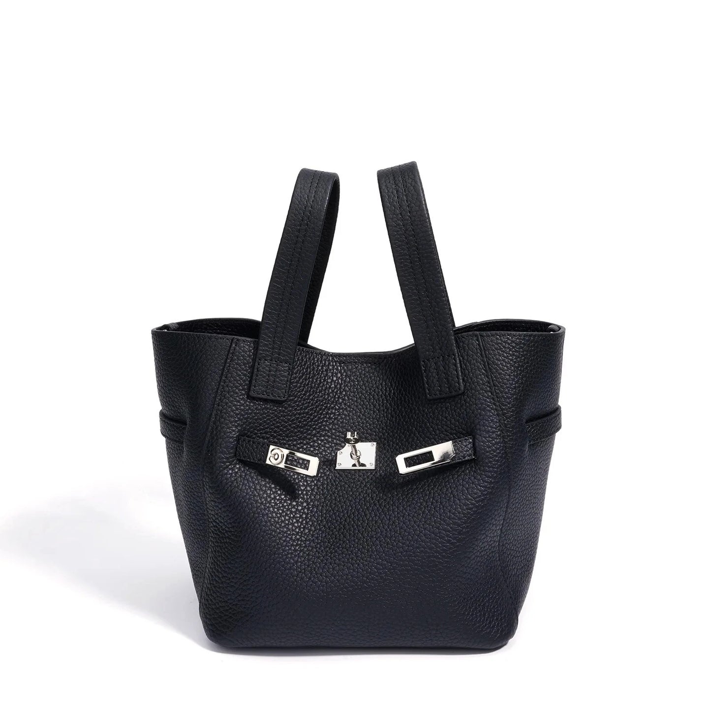 Genuine Leather Niche Lock Bucket Bag