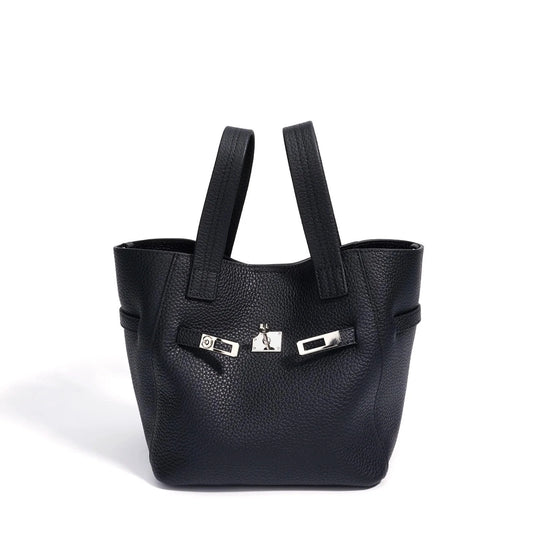 Genuine Leather Niche Lock Bucket Bag