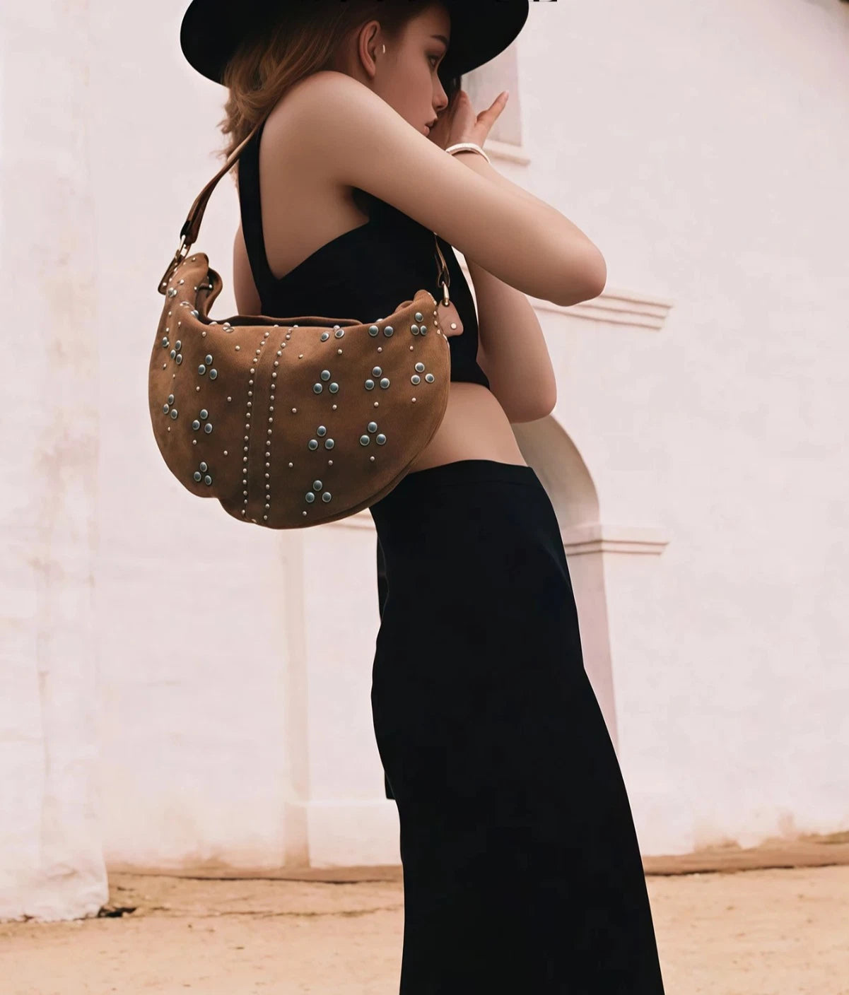 Vintage Gemstone-Inlaid Frosted vegan leather 2025 Shoulder Bag western cowboy