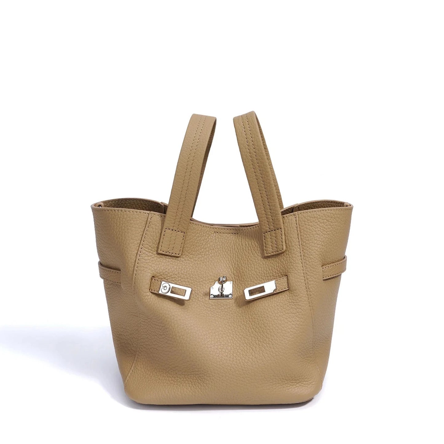 Genuine Leather Niche Lock Bucket Bag