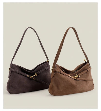 Genuine Cow Leather Tote Bag – Winter Suede Shoulder Bag Large Capacity Handbag