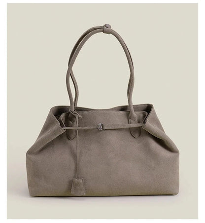 Luxury European-Style Suede Tote – Oversized Matte Cowhide Leather Shoulder Bag