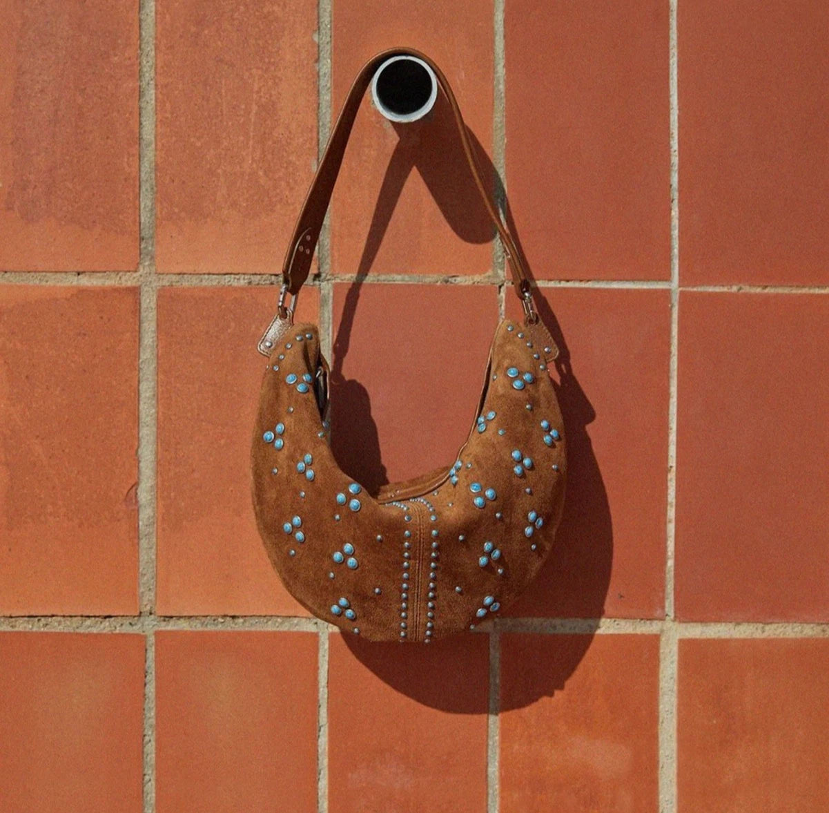 Vintage Gemstone-Inlaid Frosted vegan leather 2025 Shoulder Bag western cowboy