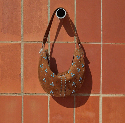 Vintage Gemstone-Inlaid Frosted vegan leather 2025 Shoulder Bag western cowboy