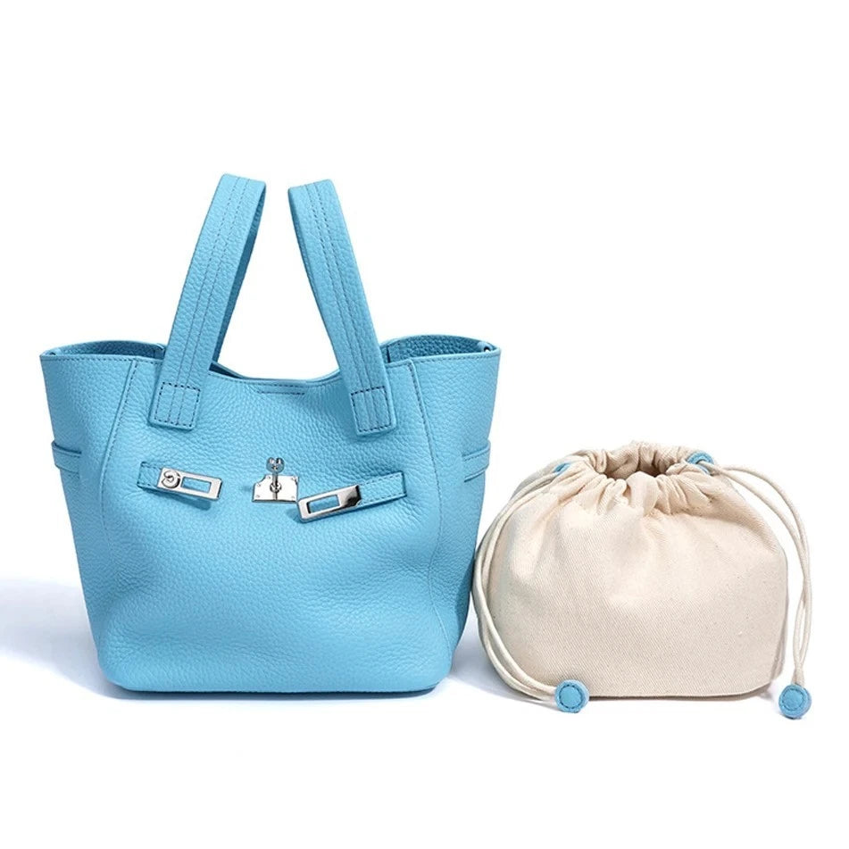 Genuine Leather Niche Lock Bucket Bag