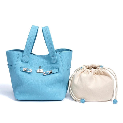 Genuine Leather Niche Lock Bucket Bag