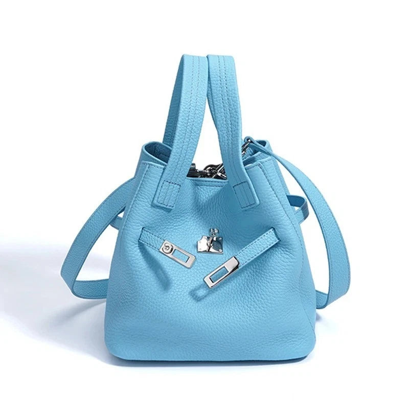 Genuine Leather Niche Lock Bucket Bag