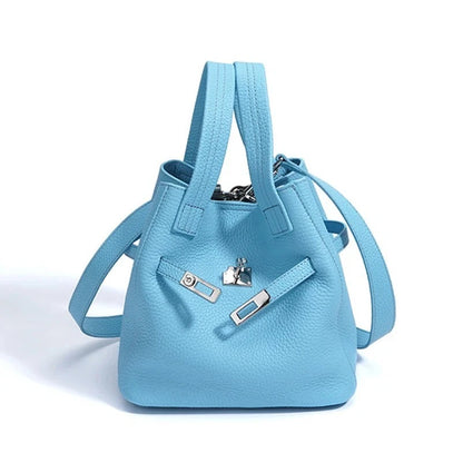 Genuine Leather Niche Lock Bucket Bag
