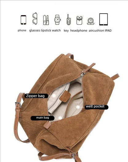 Women's Genuine Suede Cowhide Leather Shoulder Bag