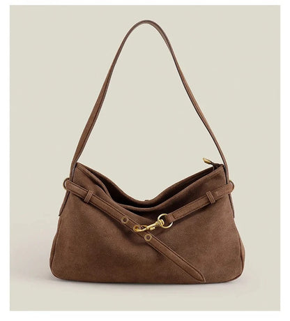 Genuine Cow Leather Tote Bag – Winter Suede Shoulder Bag Large Capacity Handbag