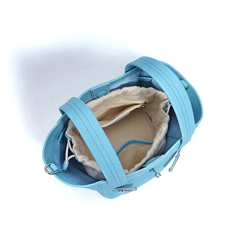 Genuine Leather Niche Lock Bucket Bag
