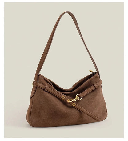 Genuine Cow Leather Tote Bag – Winter Suede Shoulder Bag Large Capacity Handbag