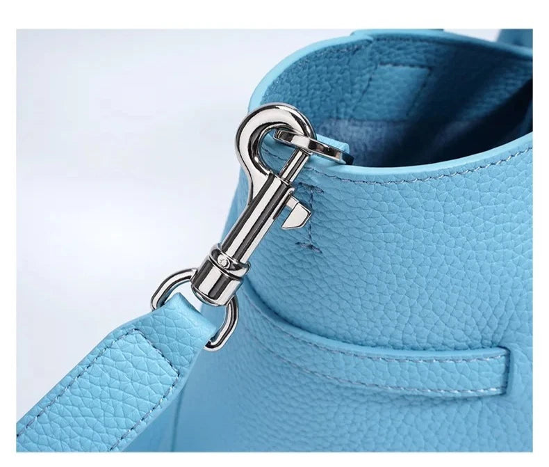 Genuine Leather Niche Lock Bucket Bag