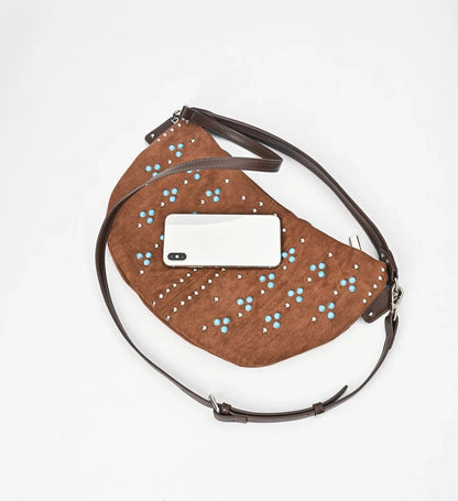 Vintage Gemstone-Inlaid Frosted vegan leather 2025 Shoulder Bag western cowboy