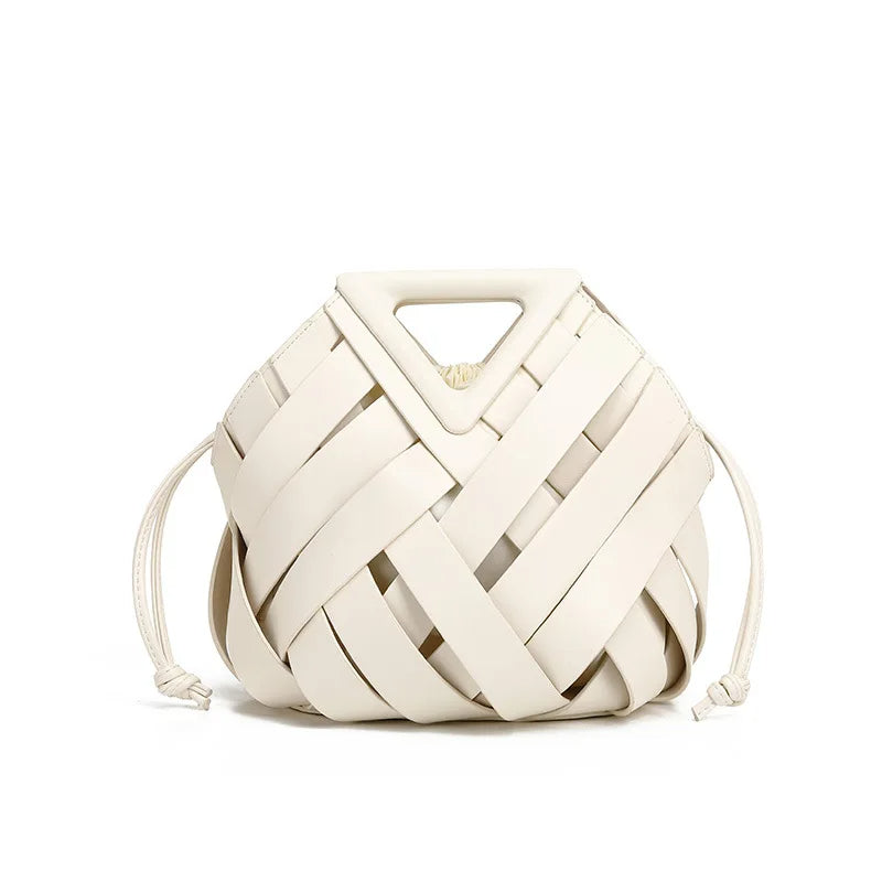 2025 New Style Woven Bucket Bag – Triangular Magnetic Buckle Crossbody Handba