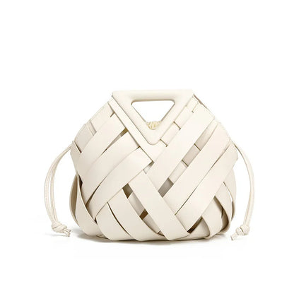 2025 New Style Woven Bucket Bag – Triangular Magnetic Buckle Crossbody Handba
