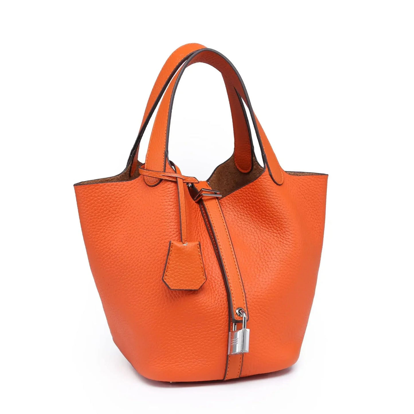 Essence New York Women's Checkered Bucket Picotin Handbag – Genuine Leather, Elegant Design
